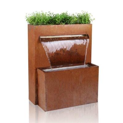 China Outside Garden Decor Rusty Corten Steel Pool With Waterfall Herb Planter for sale