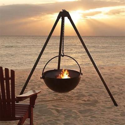 China Customized Outdoor Heaters Tripod Hanging Steel Fire Bowl With BBQ Grill for sale