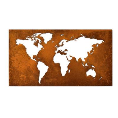 China Decoration Bedroom Living Room Rusty Corten Metal World Map Wall Art for sale