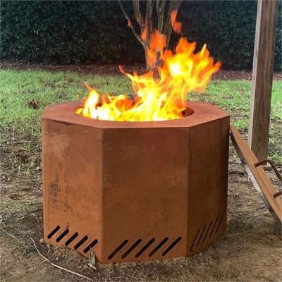 China Patio Dual Flame Hexagonal Corten Steel Low Smoke Wood Burning Fire Pit for sale