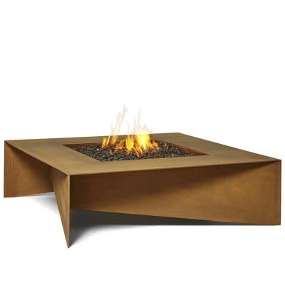 China 72 Inch Modern Rusty Rectangular Fold Corten Steel Gas Fire Pit Table for sale