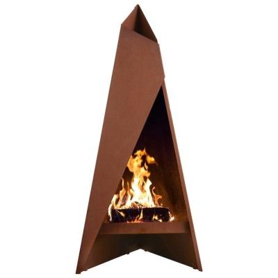 China Freestanding 120cm Modern Outdoor Fireplace Geometric Corten Steel Chimenea for sale