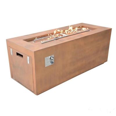 China Rectangle Hidden LP Tank Corten Steel Gas Fire Pit Table For Backyard for sale