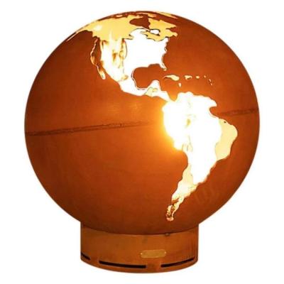 China 36 Inch Laser Cutting Earth Globe Corten Steel Wood Burning Outdoor Fire Sphere for sale