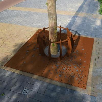 China Customized Rusted Metal Corten Steel Tree Grating For Garden Decorative for sale