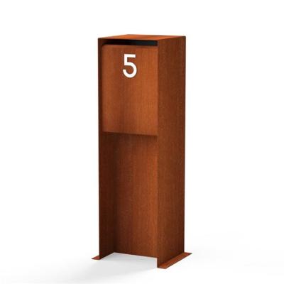 China Custom Modern Standing Residential Curbside Rusty Corten Steel Letter Box for sale
