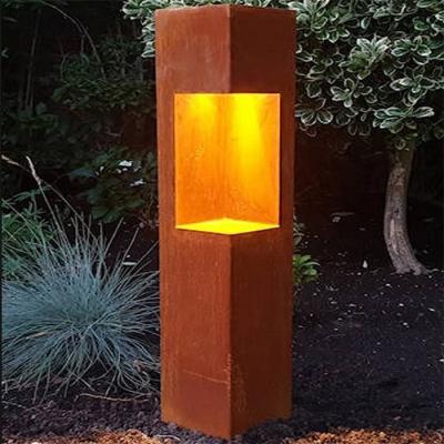 China Multicolour Rusty Corten Metal LED Bollard Lighting Box For Yard Garden for sale