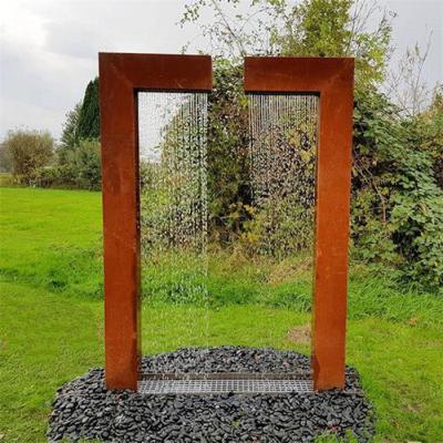 China Contemporary Design Double L Metal Water Feature Corten Steel Water Fountain for sale