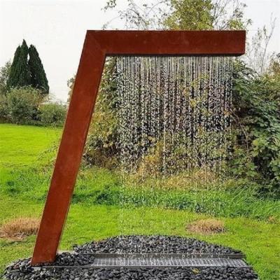 China Cascading Outdoor L-shaped Corten Steel Rain Curtain Fountain Water Features for sale