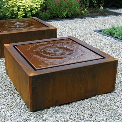 China Garden Decoration Rusted Orange Corten Steel Fountain Square Water Table for sale