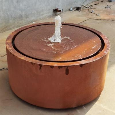 China 120cm  Garden Rust Surface Cylindrical Corten Steel Water Table Fountain for sale