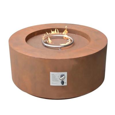China 95cm Portable Freestanding Gas Propane Corten Steel Round Fire Pit Table for sale
