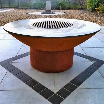 China Modern Design Rusty Outdoor Charcoal BBQ Grills Corten Steel BBQ Fire Bowl Pit for sale