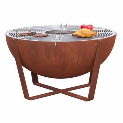 China Large Semi Sphere Wood Burning Corten Steel Fire Bowl And Plancha Grill for sale