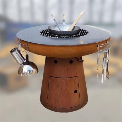 China Outdoor Cooking Barbecue Wood Burning Corten Steel Fireplace Charcoal Grill for sale