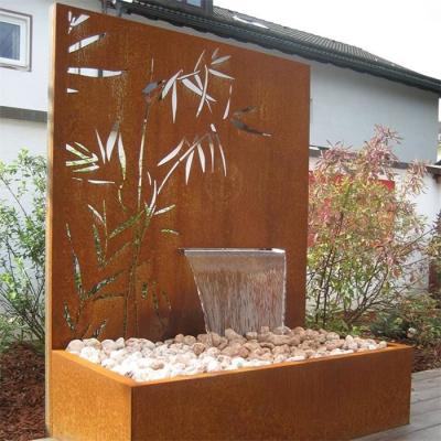China Garden Rustic Corten Steel Pond Water Fountain With Laser Cut Screen Panel for sale