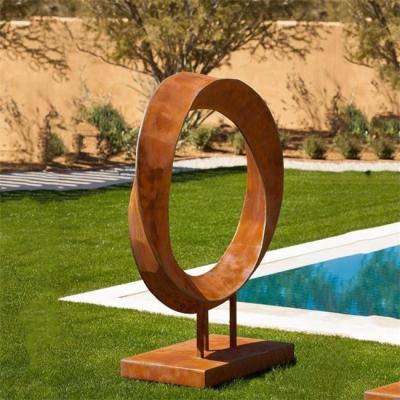 China Outdoor Rustic Modern Abstract Large Ring Corten Steel Metal Art Sculpture for sale