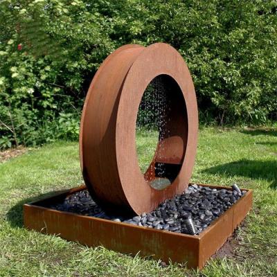China Round Waterfall Cascade Corten Steel Water Feature Fountain With LED Light for sale
