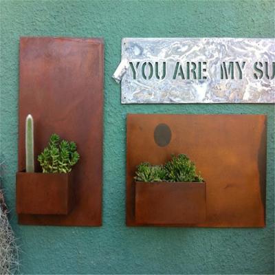 China Outdoor Rusty Metal Ornaments Weathering Steel Rectangle Wall Hanging Planter for sale