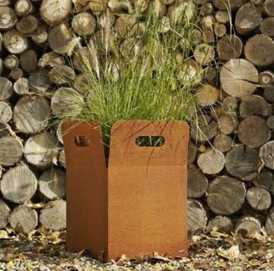 China Natural Rusty Color Smart Corten Steel Flower Planters Pot With Drain Holes for sale