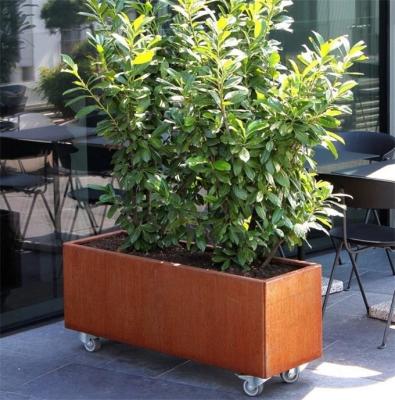 China Removable Corten Steel Rectangular Trough Planters Box On Casters for sale
