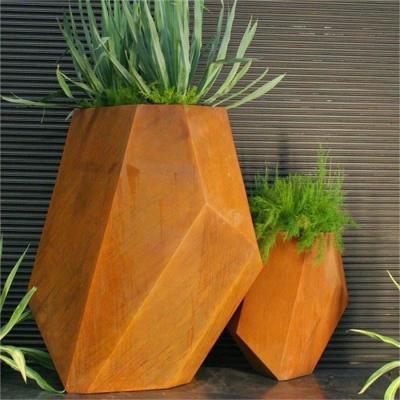 China Indoor And Outdoor Metal Geometric Planter Corten Steel Hexagonal Flower Pot for sale