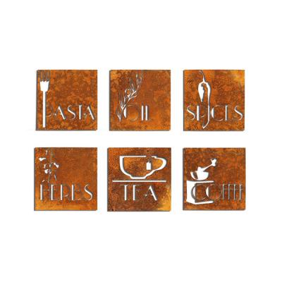 China Square Set 6 Kitchen Wall Decorations Rusty Corten Steel House Signs for sale