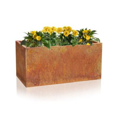 China Outdoor Long Metal Rectangle Planter Box Corten Steel Rectangle Trough Planter for sale