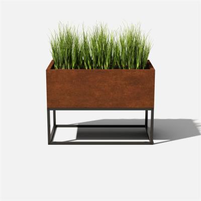 China Outdoor Solid Metallic Rectangle Corten Steel Raised Garden Bed Planter And Stand for sale