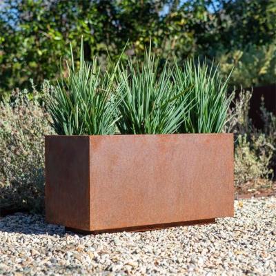 China Modern Garden Pots Metal Long Trough Box Corten Steel Rectangle Planter for sale