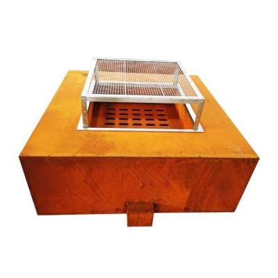 China 120cm Larger Outdoor Heating Square Corten Steel Wood Burning Fire Pit Table for sale