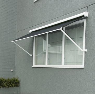 China Drop Arm Remote Retractable Window Awnings  Polyester Acrylic Fabric for sale
