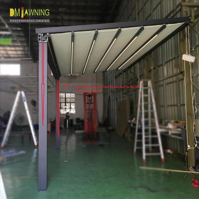 China Retractable Outdoor Pergola Awning Kits Aluminum PVC Sail Pergola Automatic Roof for sale