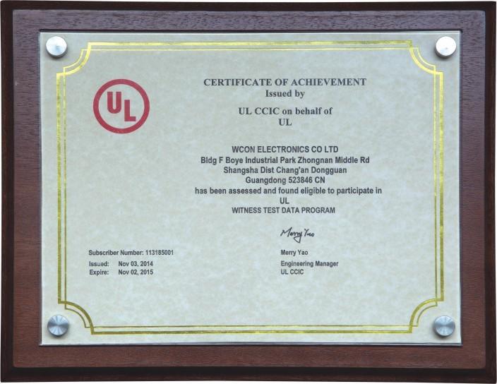 UL witness certificate - WCON ELECTRONICS ( GUANGDONG) CO., LTD