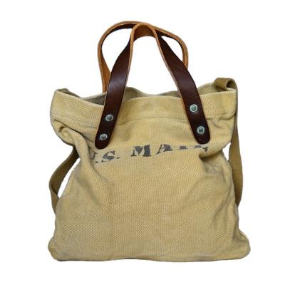 China Customized Leather Strap 8OZ Canvas Shoulder Tote Bag for sale