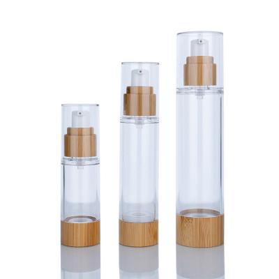 China Botellas de plástico de 30 ml 100 ml de loción sin aire 30 ml 50 ml con decoraciones de bambú en venta