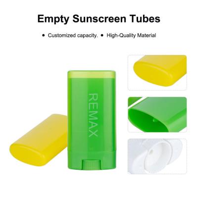 China 15g tubos vazios de protetor solar, bastão de desodorizante, 76,4 mm, caixa verde amarelo. à venda