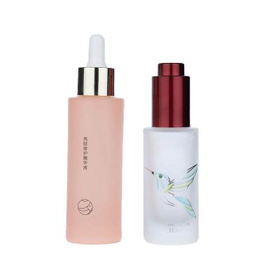 China 30ml 50ml Gold Red Cosmetic Dropper Bottles Frosted Colored Glass Dropper Bottles for sale