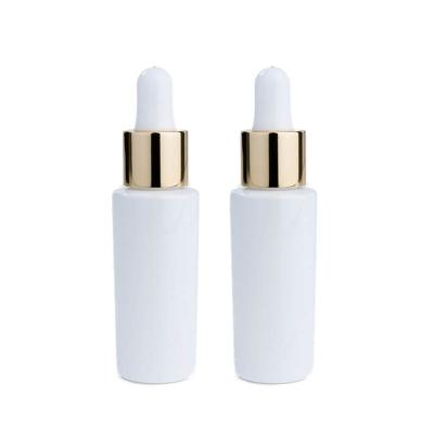 China Cylindrical Body White Dropper Bottle Glass Droppers For Essential Oils for sale