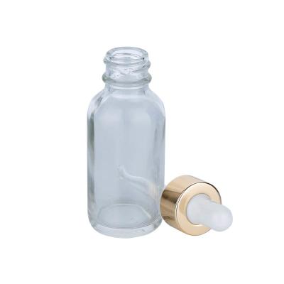 China 30ml Round Cosmetic Dropper Bottles Skincare Transparent Glass Bottle for sale