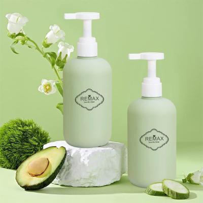 China 500ml Green Frosted Plastic Shampoo Bottle With Black Lotion Pump Nature Inspired for sale
