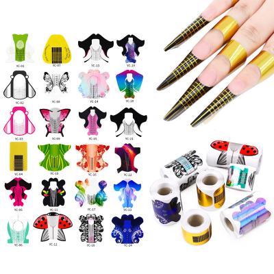 China 100Pcs/Lot Nail Art Tools Dual Nail Forms Custom Nail Art DIY Tips Guide Self Adhesive Salon Extension Sticker Aluminum Manicure Accessories for sale