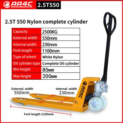 China 2.5T 550mm Nylon Wheel Complete Cylinder Hand Hydraulic Pallet Truck  Hand Hydraulic Stacker for sale