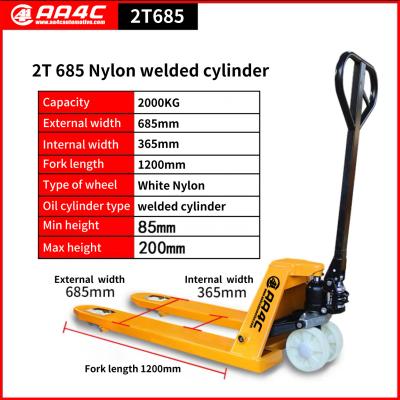 China 2T 685mm Nylon Wheel Welded Cylinder Hand Hydraulic Pallet Truck  Hand Hydraulic Stacker for sale