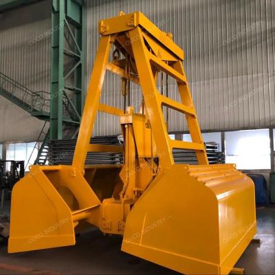 China Four Rope yellow color Crane Grab Bucket 12 CBM Hydraulic Rock Grapples for sale