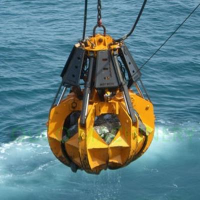 China 6 Ropes Crane Grab Bucket Bulk Heavy Duty Electro Hydraulic Cargo Orange Peels for sale