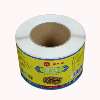 China PET VMPET Custom Food Labels Yellow Printing Label Sticker Roll for sale