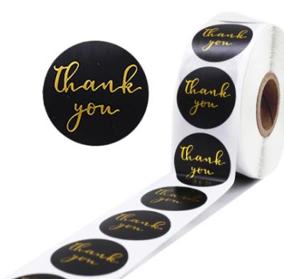 China Black Cute Round Adhesive Labels Paper Thank You Tag Sticker for sale