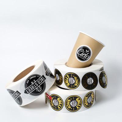 中国 ロール防水習慣の自己接着印刷の円形のロゴのプラスチック コップの紙コップのための光沢のあるコーヒー ステッカーのラベル 販売のため