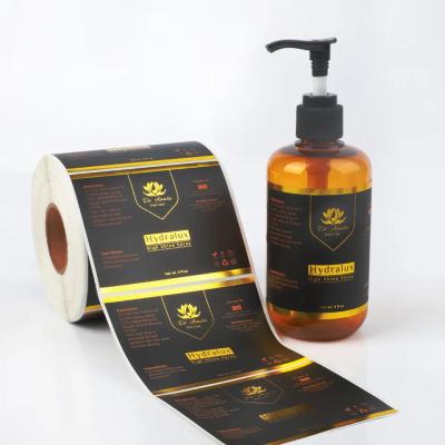 China Custom Gold Foil Label Sticker Print Private Labels For PET Lotion Cosmetic Bottle for sale
